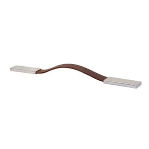 Puxador Bus Cromado Couro Marrom Liso 192 mm 2882 Linha Etnic Torralba