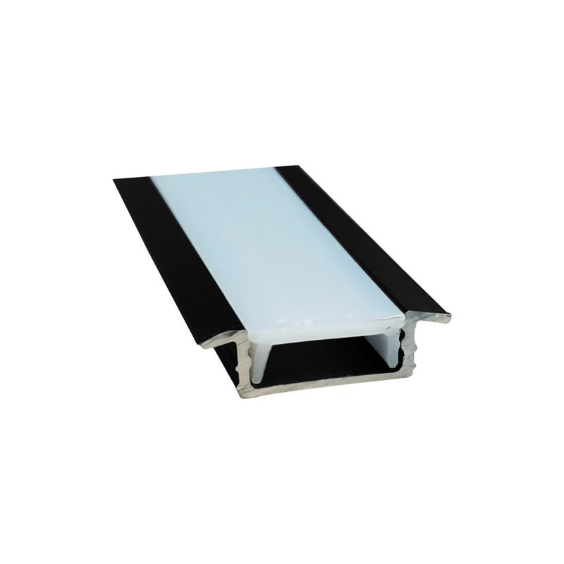 Perfil Trilho Led Preto com Abas de Embutir com Difusor Reto Leitoso 3 Metros 9415 RFC